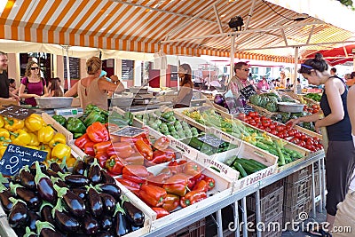 Europe Southern France Nice CÃ´te dâ€™Azur Cours Saleya Provence Fresh Colorful French Vegetable Bell Pepper Eggplant Farmers Editorial Stock Photo